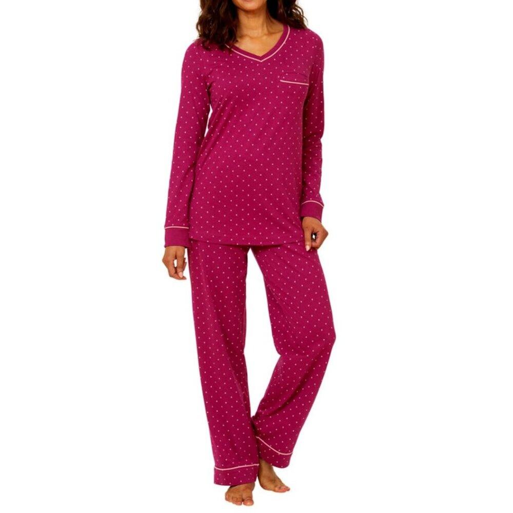 Pajamagram Women's Classic Polka Dot Jersey Pullover Pajamas in Red and Pink
